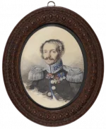 Портрет неизвестного полковника Клястицкого гусарского полка. Яненко Я.Ф., 1800-1852. Российская империя, 1826 г. Бумага, графитный карандаш, акварель, белила, 18х14 см (овал в свету). ГИМ