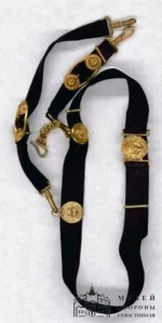 Портупея палашная капитана I ранга Белоброва Андрея Павловича. Российская империя, конец 19 – начало 20 вв. Ткань, металл, кожа, фабричное производство, 101х3,5; 41х2; 24х2 см. ФГБУ "Музей-заповедник героической обороны и освобождения Севастополя".