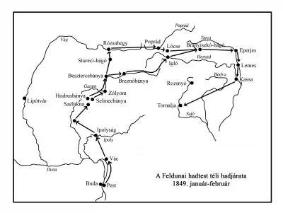 Карта боевых действий в январе-феврале 1849 г. во время австро-венгерской войны