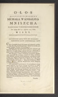 РЕЧЬ  СВЕТЛЕЙШЕГО  МИХАЛА ВАНДАЛИНА  МНИШКА  ВЕЛИКОГО КОРОННОГО МАРШАЛКА  Произнесённая на Сессии 19 января 1789 года.