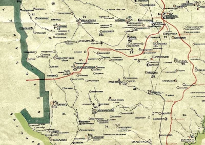 Рис. 4. Александроневское (Грунау) и окружающие селения в 1916 г. Фрагмент карты Мариупольского уезда, составленной землемером М. Гринером (1916 г.) [185]