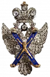 Знак ордена Св. Андрея Первозванного. Середина XVIII в.  Середина XVIII в. Россия, Санкт-Петербург. Мастерская "Кеммерер и Зефтиген". Золото, серебро, алмазы-розы, бриллианты, рубины, эмаль; эмаль, гравировка, пайка, полировка. ГЭ