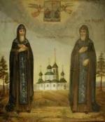 Икона: Преподобный Афанасий, по прозвищу «Железный посох», и преподобный Фе­одосий Череповецкие — ученики преподобного Сергия Радонежского.